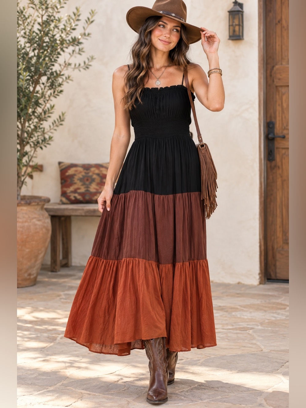 Anthropologie Seen Worn Kept Maxi Dress XL NWT Black Brown Tiered